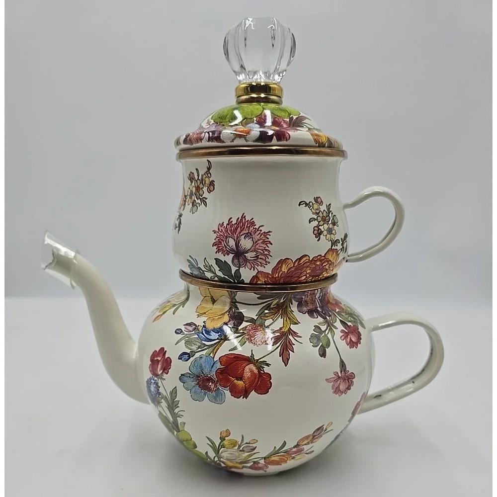 MacKenzie Childs White Flower Market Enamel High Tea Quiet Luxury Garden Cottage